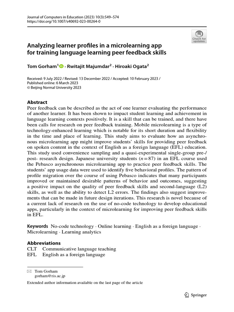 Microlearning App for Peer Feedback Skills | PDF | Learning | English ...
