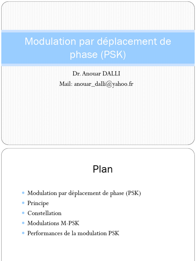 Modulation PSK : Principe et Performances | PDF | Modulation ...