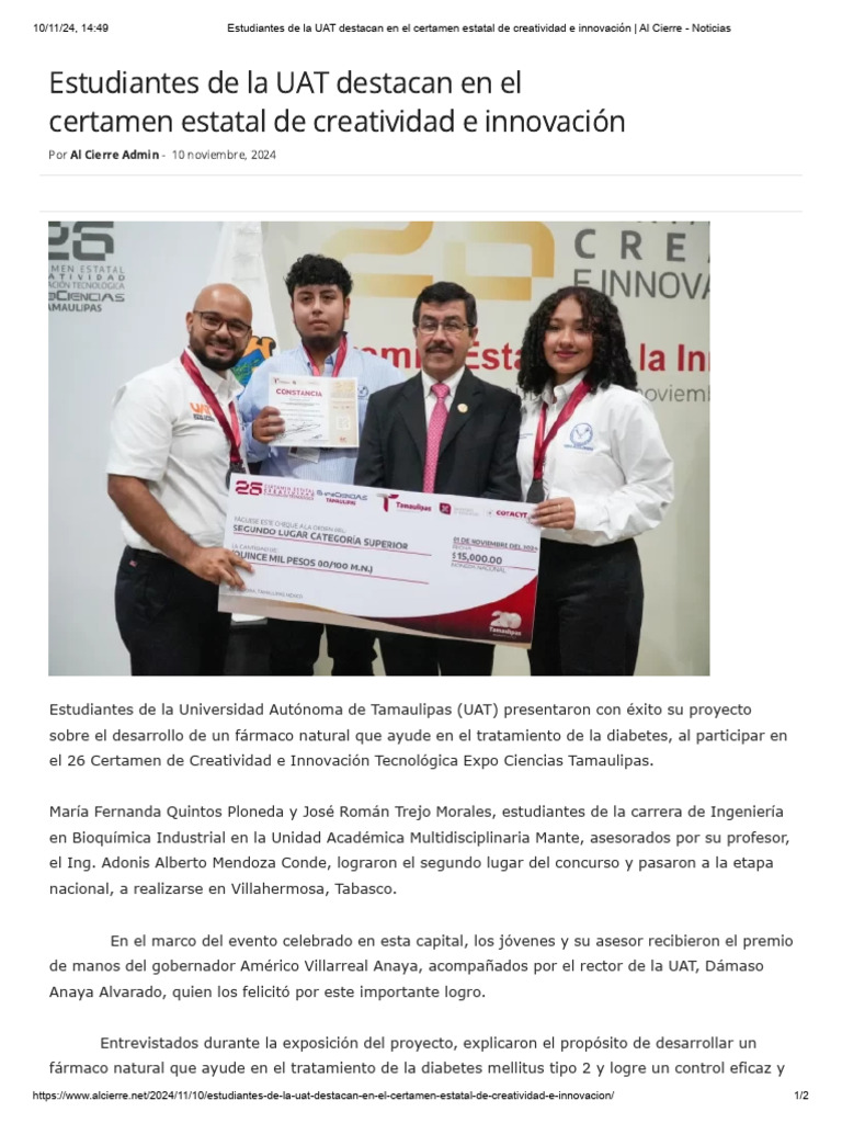 UAT: Estudiantes ganan certamen de innovación | PDF | Diabetes ...