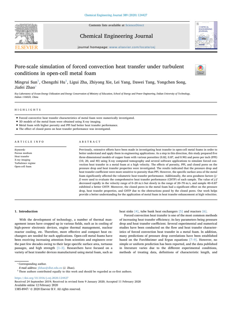 Pore-Scale Simulation of Forced Convection Heat Transfer Under ...