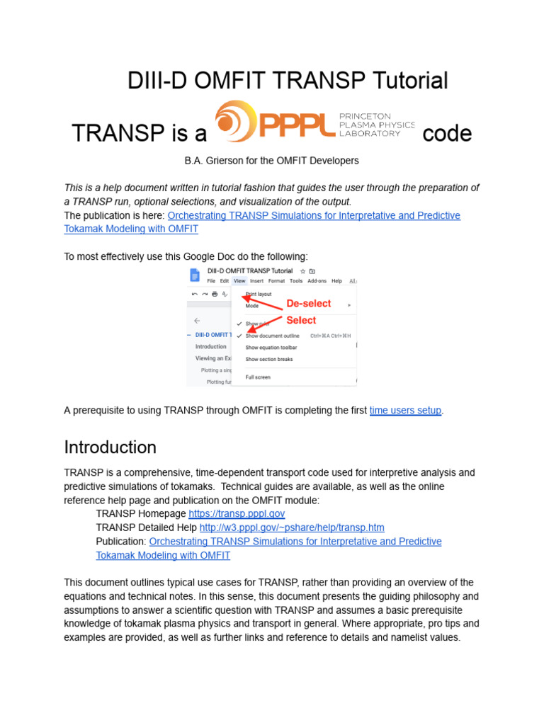TRANSP Tutorial for Tokamak Users | PDF | Diffusion | Physics