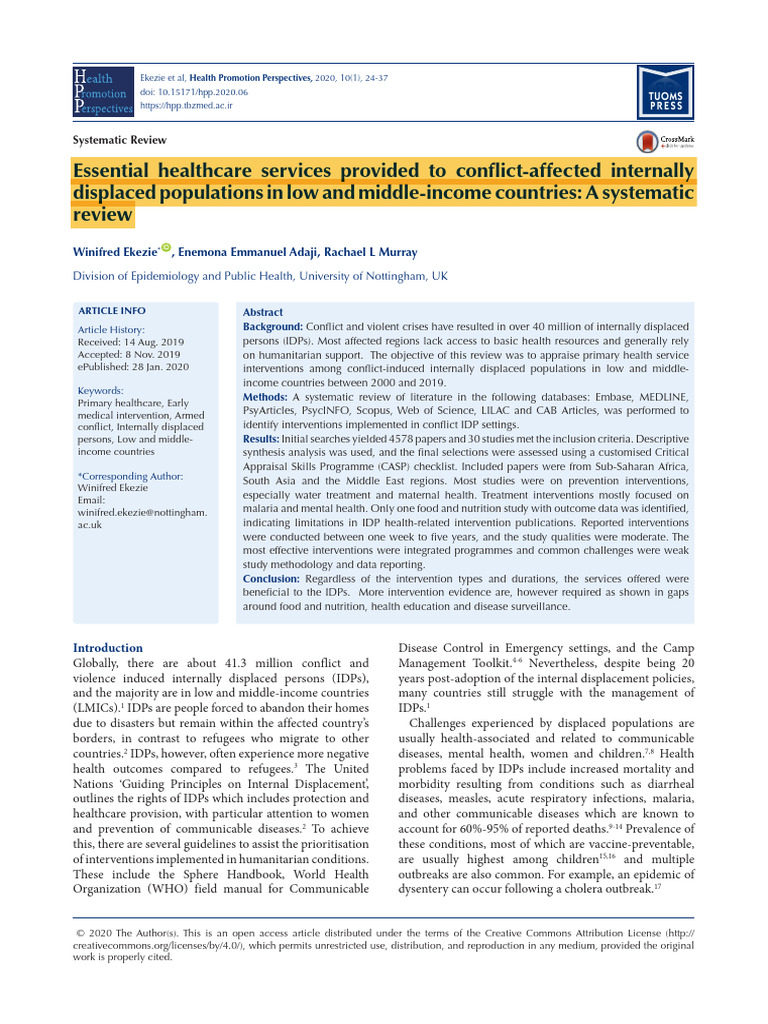HPP 10 24 | PDF | Systematic Review | Internally Displaced Person