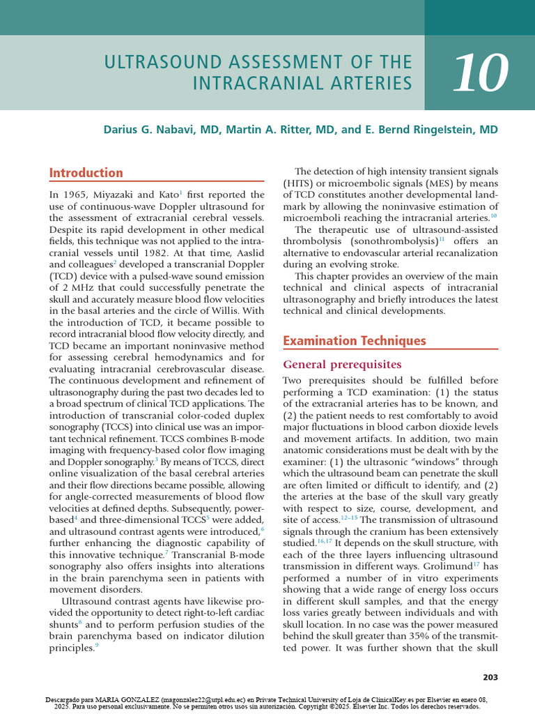 Ultrasound Assessment of The Intracranial Arteries | PDF | Medical ...