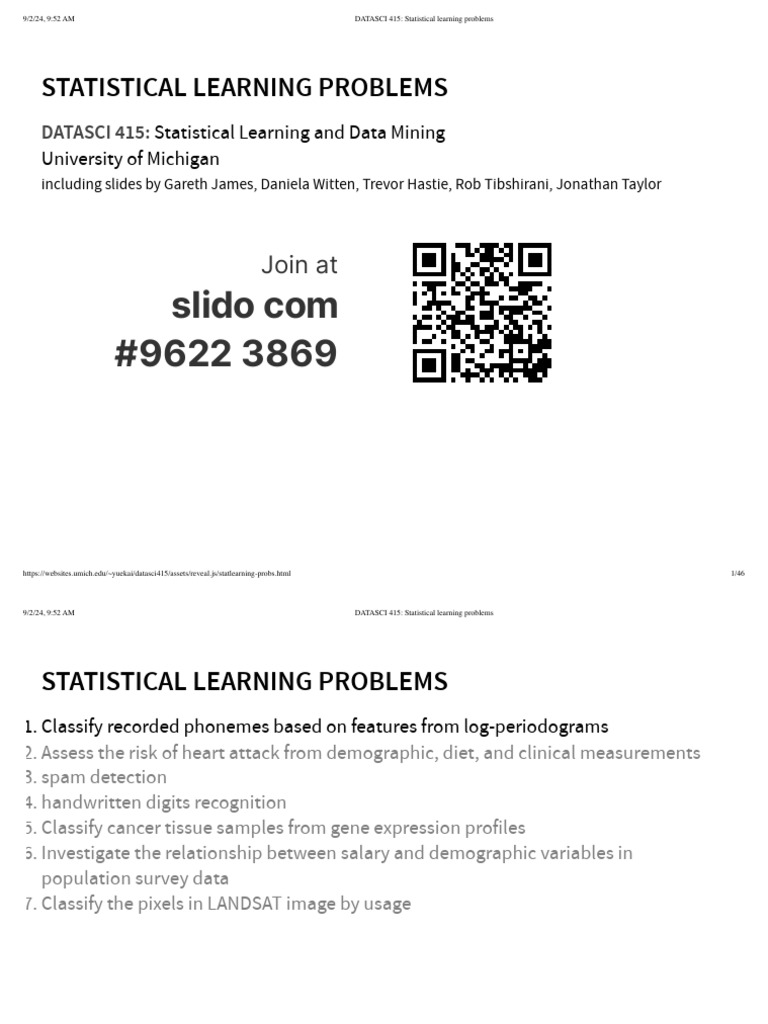 Statistical Learning Problems in DataSci 415 | PDF | Machine Learning ...