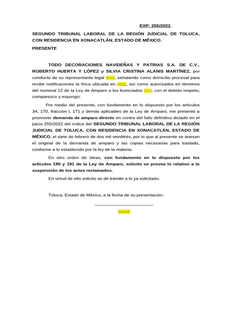 Amparo Directo Laboral 2 | PDF | Caso de ley | Debido al proceso