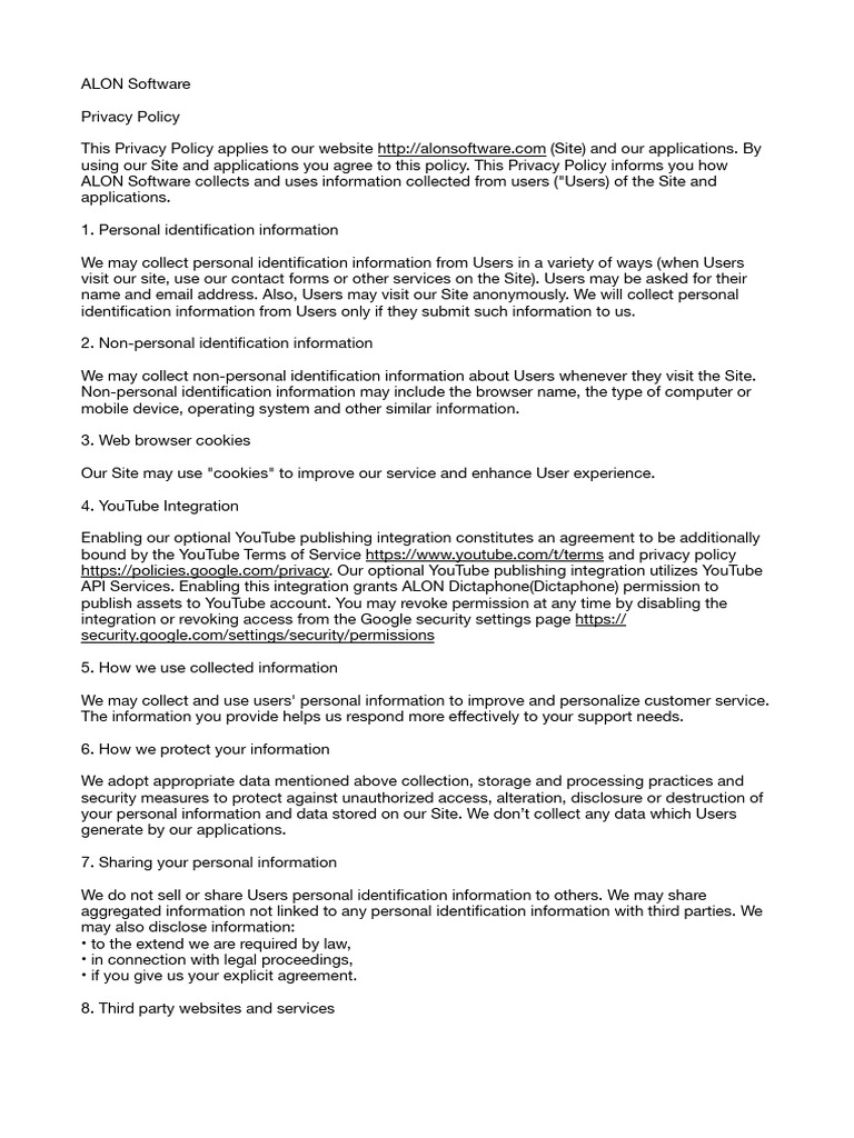 ALON_Software_privacy_policy | PDF | Privacy | Http Cookie