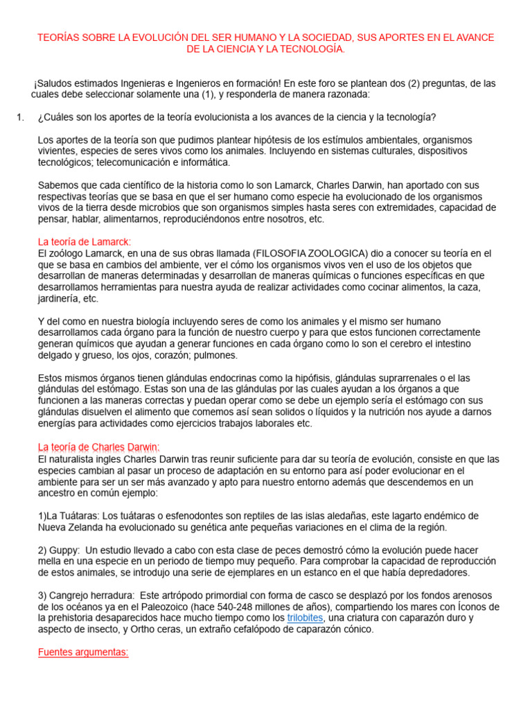 Teorías Sobre La Evolución Del Ser Humano y La Sociedad | PDF ...