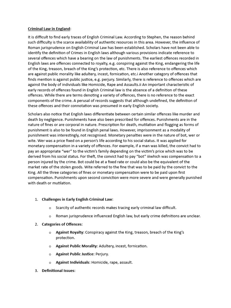 Overview of Early English Criminal Law | PDF | Crimes | Crime & Violence