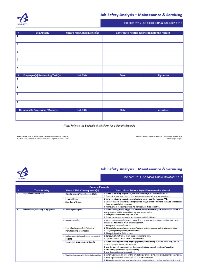 JSA006 Maintenance and Servicing V1.0 | PDF | Crane (Machine ...
