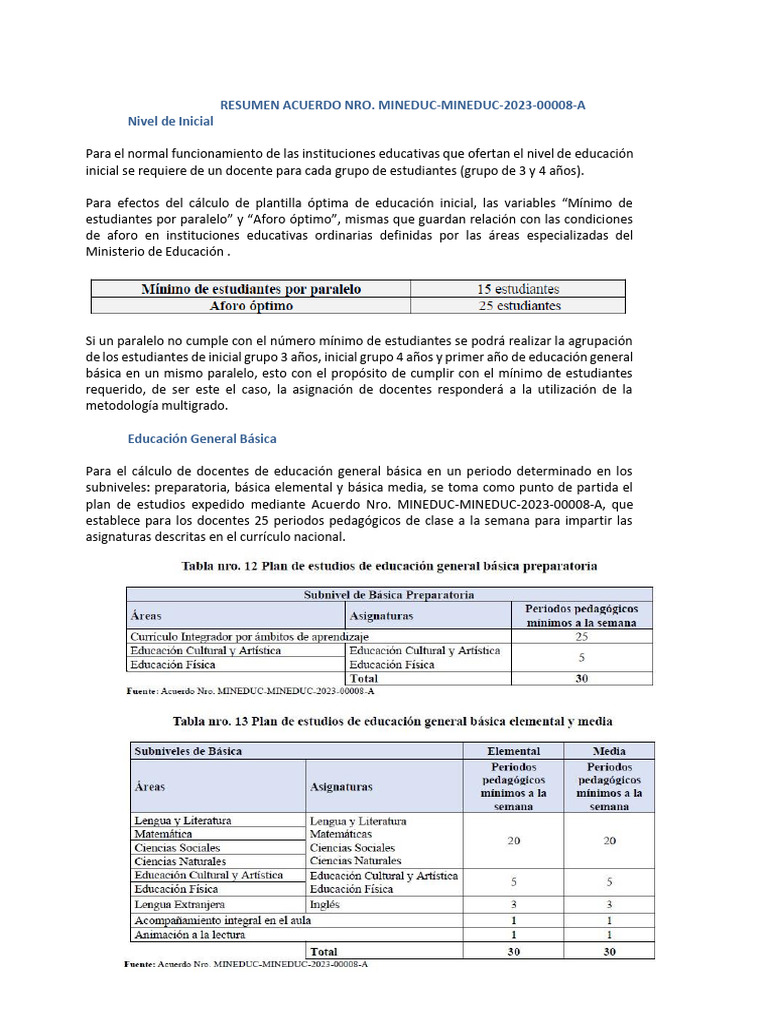 Acuerdo MINEDUC 2023: Docentes y Aforos | PDF | Plan de estudios | Maestros