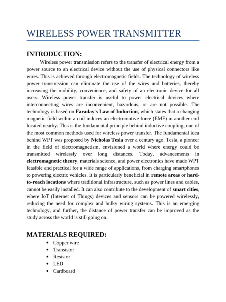 Wireless Power Transmission Overview | PDF | Electromagnetic Induction ...