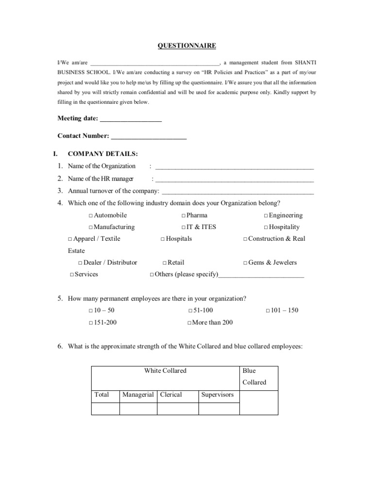 HR Questionnaire for Project Insights | PDF | Performance Appraisal ...