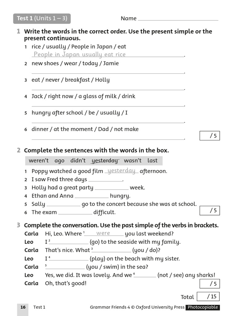 Grammar Friends 4 Test Materials | PDF | Language Mechanics ...
