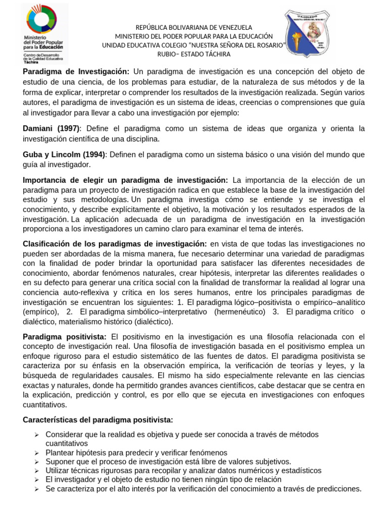 Paradigmas de Investigación en Educación | PDF | Paradigma | Positivismo