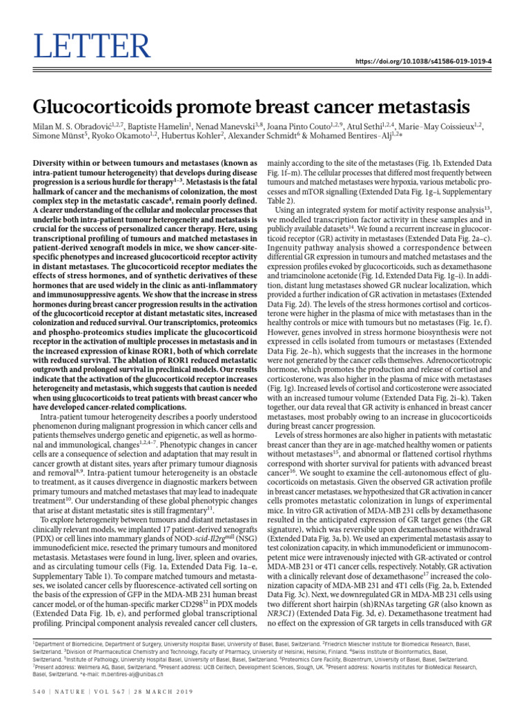 Glucocorticoids Enhance Breast Cancer Metastasis | PDF | Metastasis ...