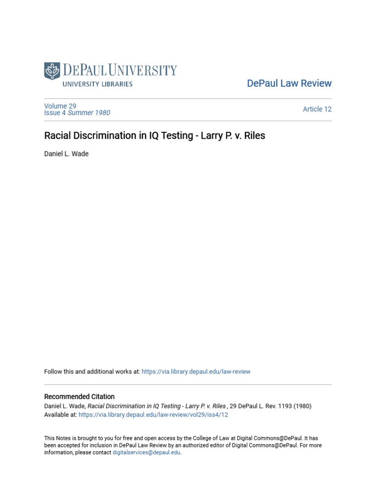 Racial Discrimination in Larry P. v. Riles | PDF | Equal Protection ...