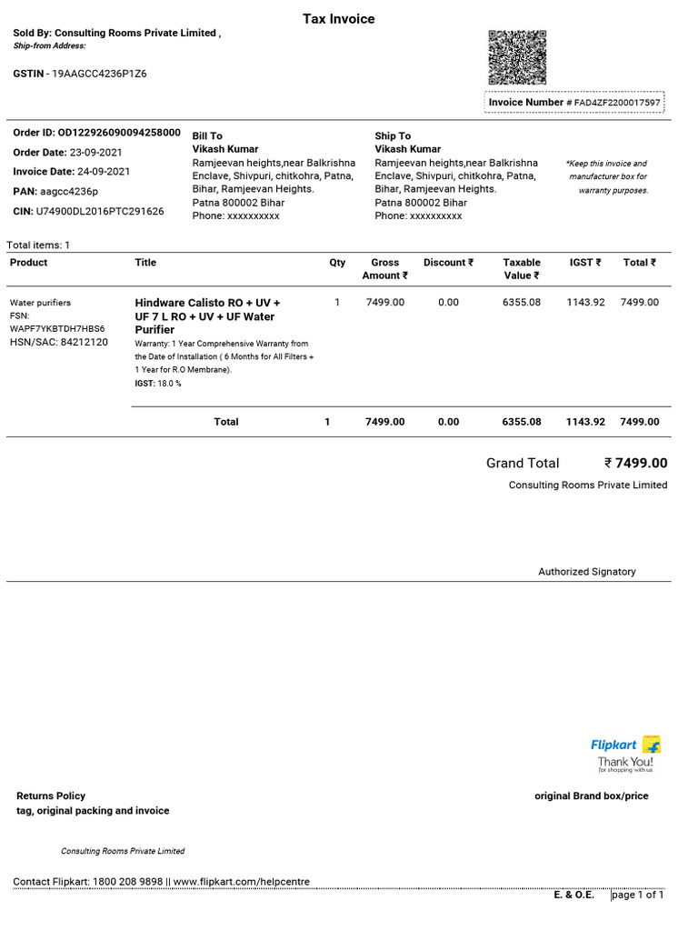 hindware r.o invoice | PDF | Taxation | Government Finances