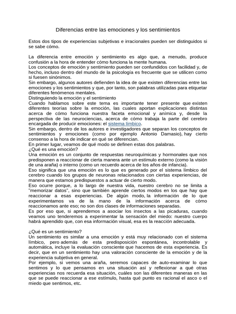 Sentimientos y Emociones | PDF | Las emociones | Mente