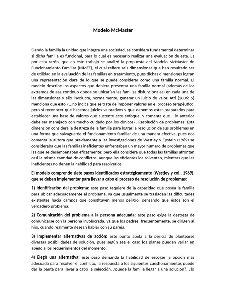 Modelo McMaster | PDF | Evaluación | Comportamiento