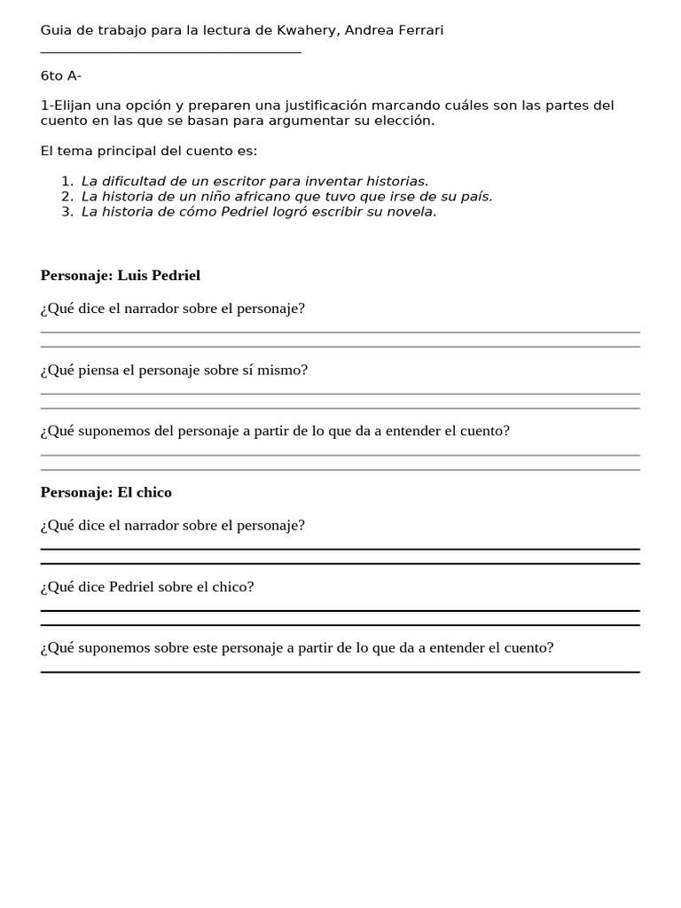 Guia de Trabajo Kwaheri | PDF | Cuentos | Escritores