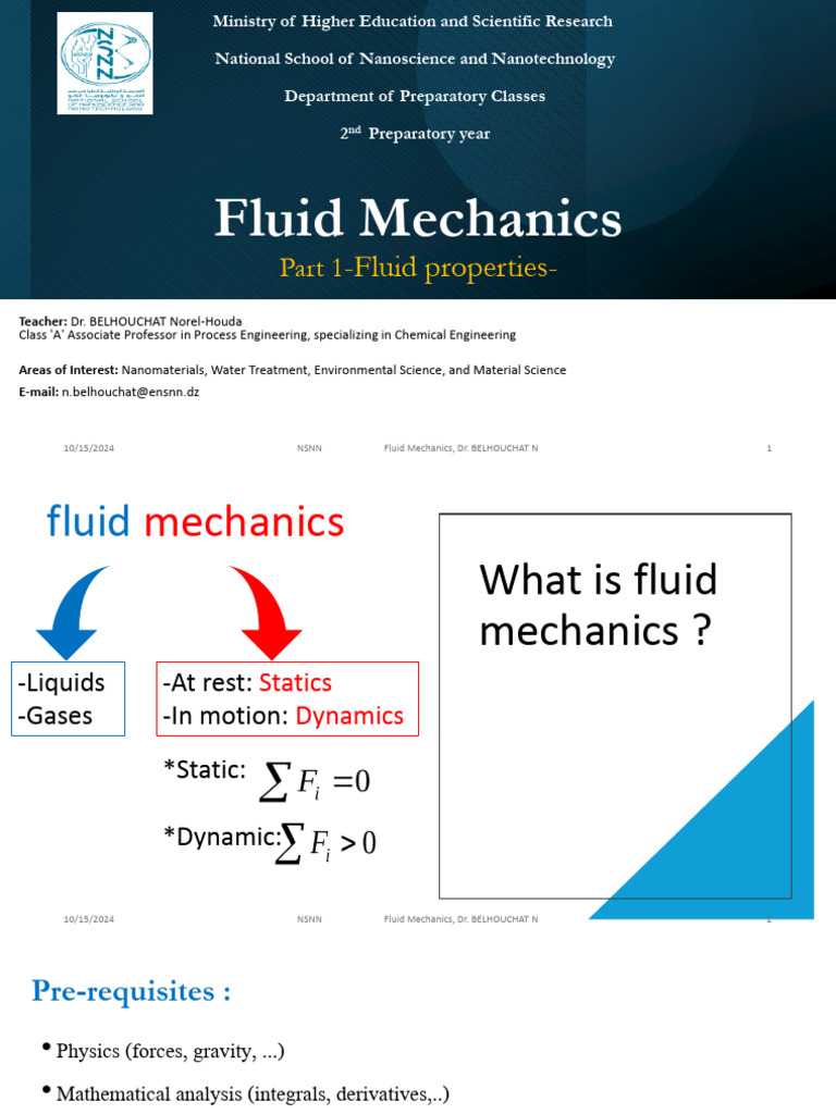 Introduction to Fluid Mechanics Concepts | PDF | Viscosity | Fluid ...
