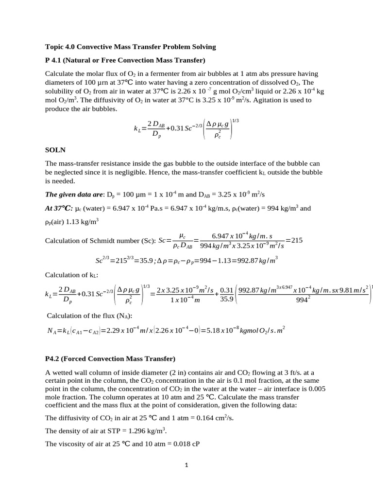Convective Mass Transfer Calculations | PDF | Concentration | Transport ...