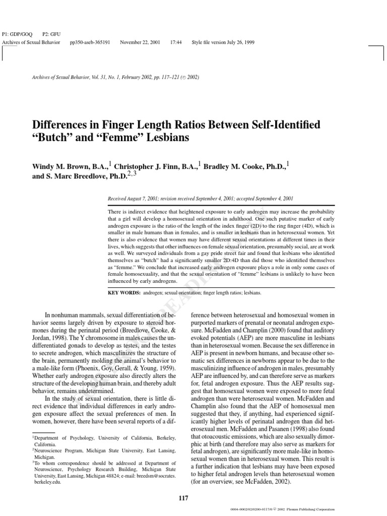 ONL Y: Differences in Finger Length Ratios Between Self-Identified ...