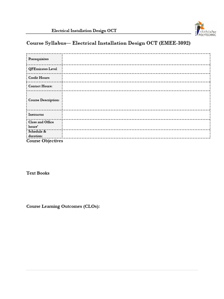 Electrical Installation Design Course Syllabus | PDF | Lighting ...