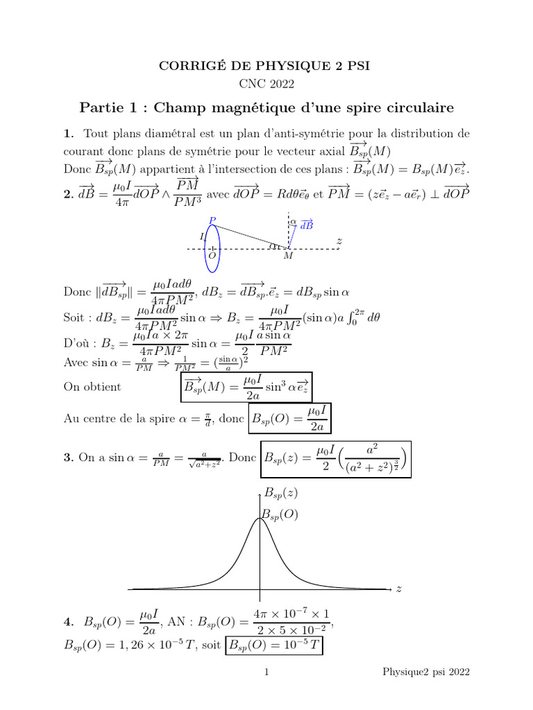 Champ Magnétique et Bobines en Physique 2 PSI | PDF | Science des ...