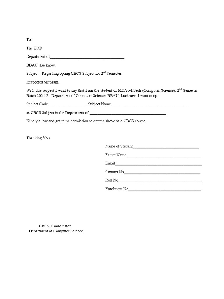 CBCS Subject Opting Request for MCA/M.Tech | PDF