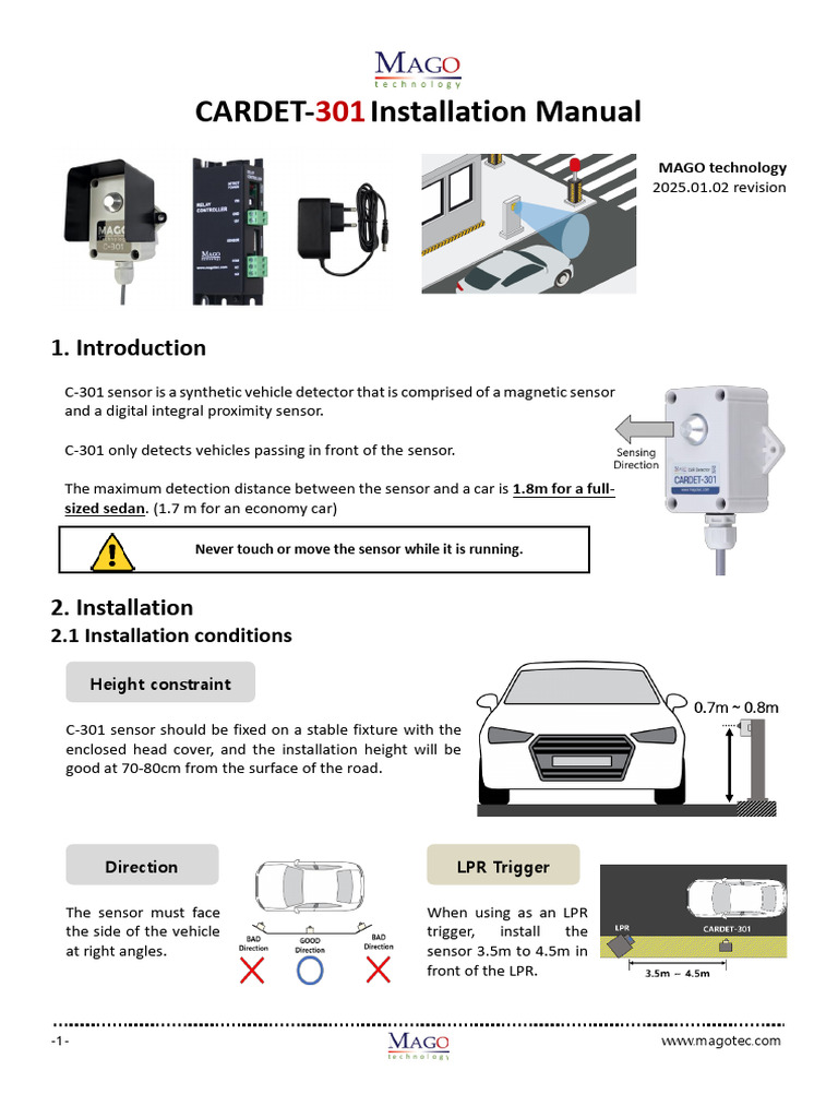 CARDET-301 Sensor Installation Guide | PDF | Relay | Electronics