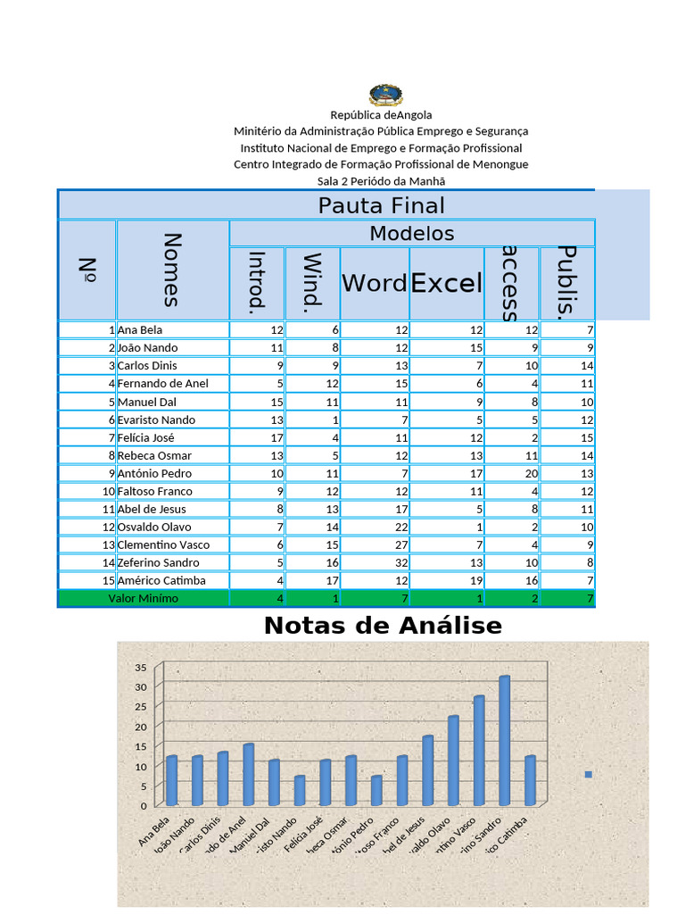 Pauta Final de Avaliação Profissional | PDF