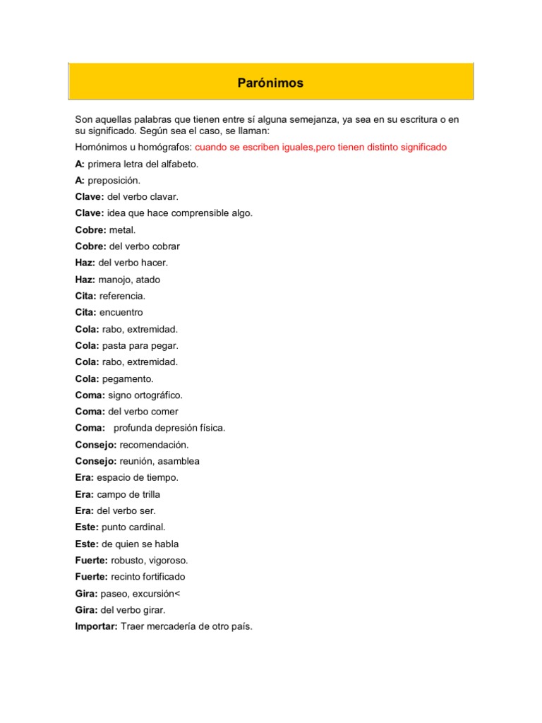 Parónimos | Ortografía | Palabra