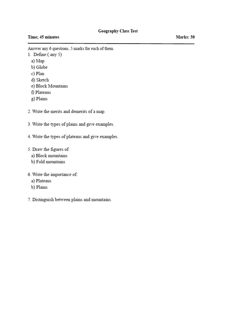 Geography Class Test | PDF