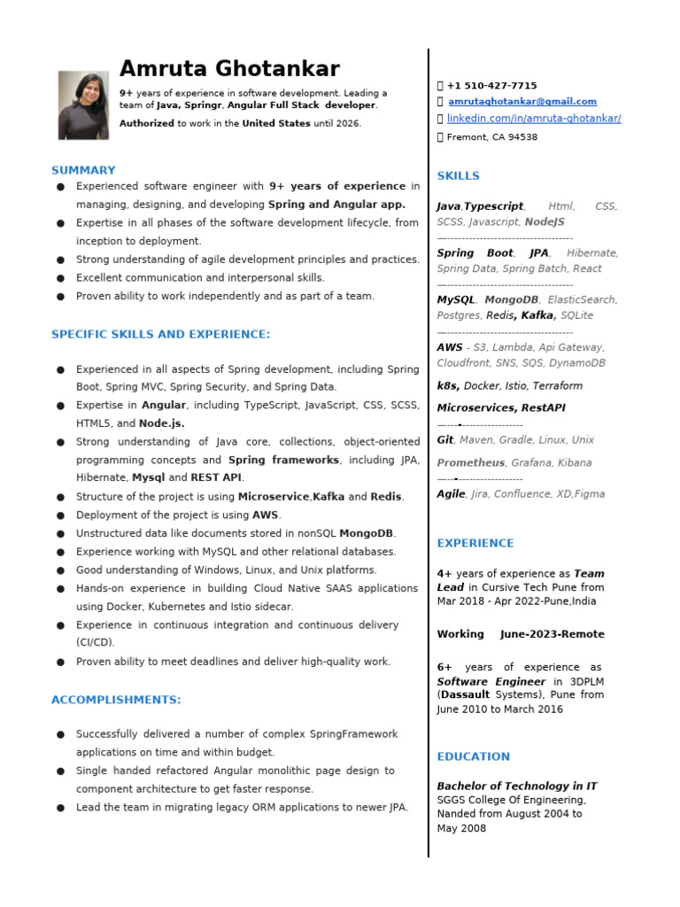 Java Full Stack Developer Resume | PDF | Angular Js | Spring Framework