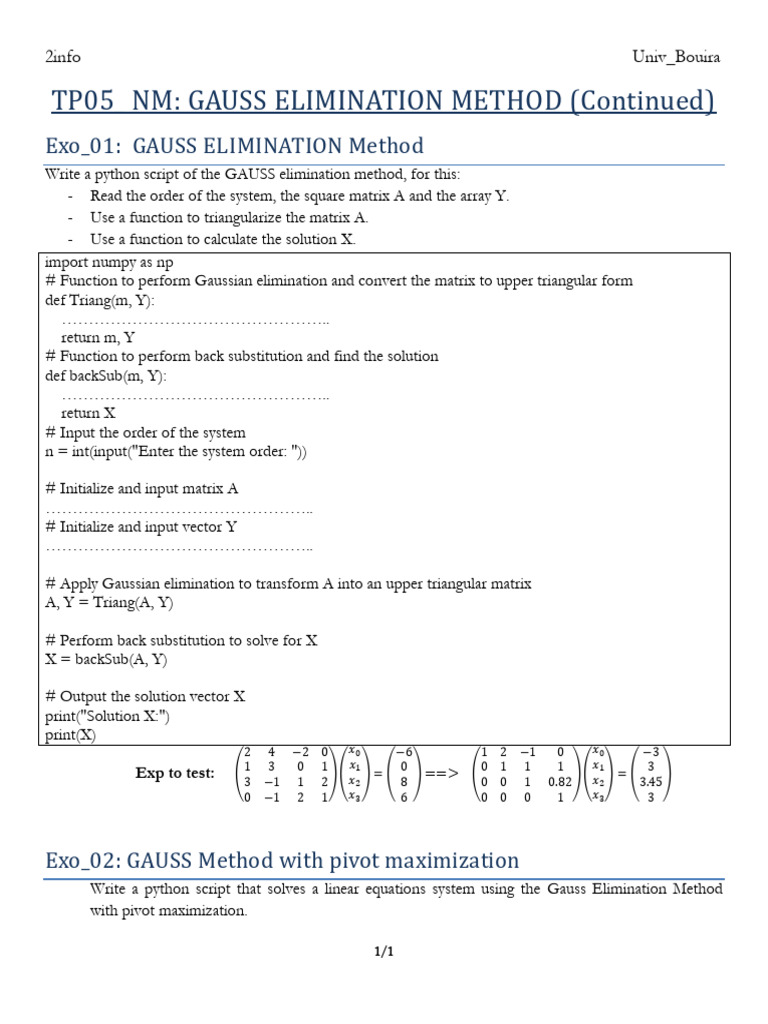 Python Gaussian Elimination Script | PDF