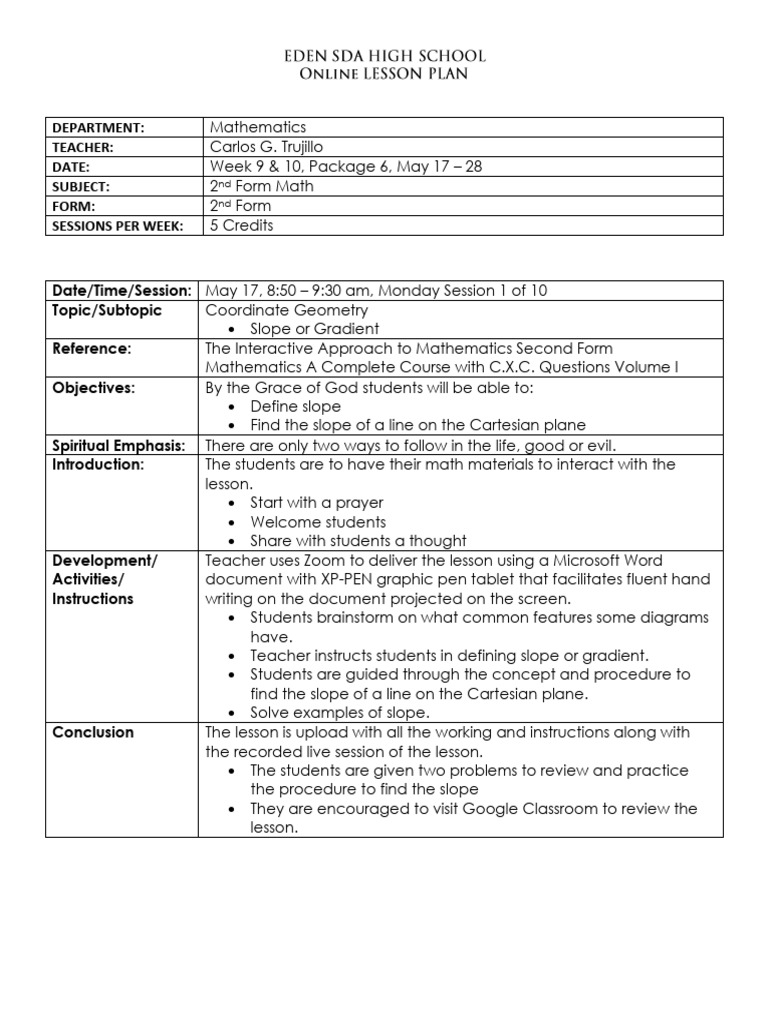 2nd Form Math: Coordinate Geometry Lessons | PDF | Mathematics | Line ...