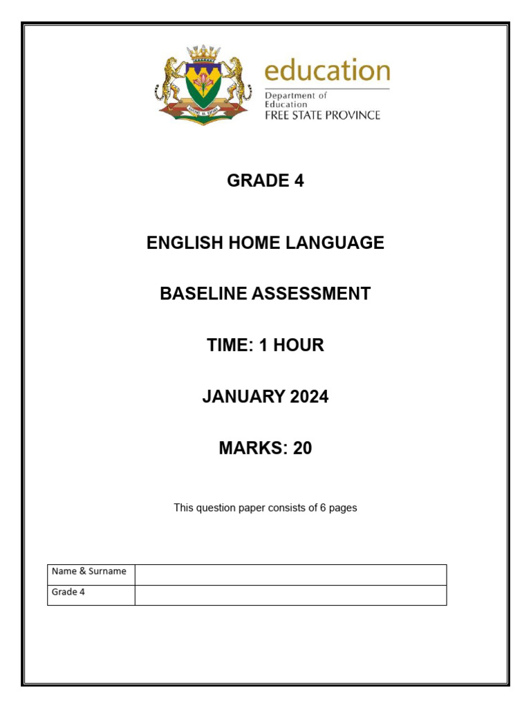 Grade 4 HL Baseline 2024 C | PDF | Nelson Mandela | Linguistics