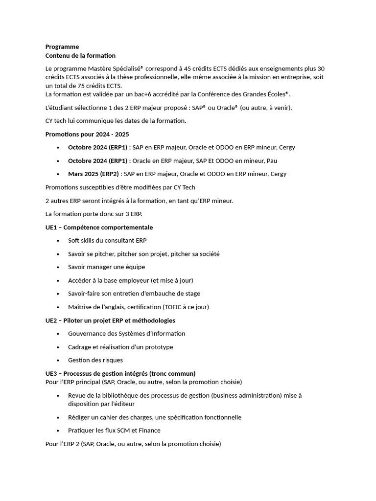 Programme Contenu de La Formation | PDF | Progiciel de gestion intégré ...