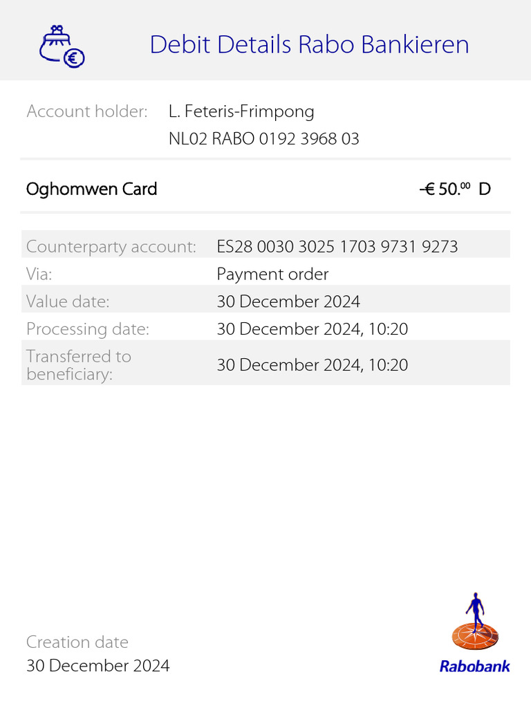 Rabo Bank Debit Transaction Details | PDF