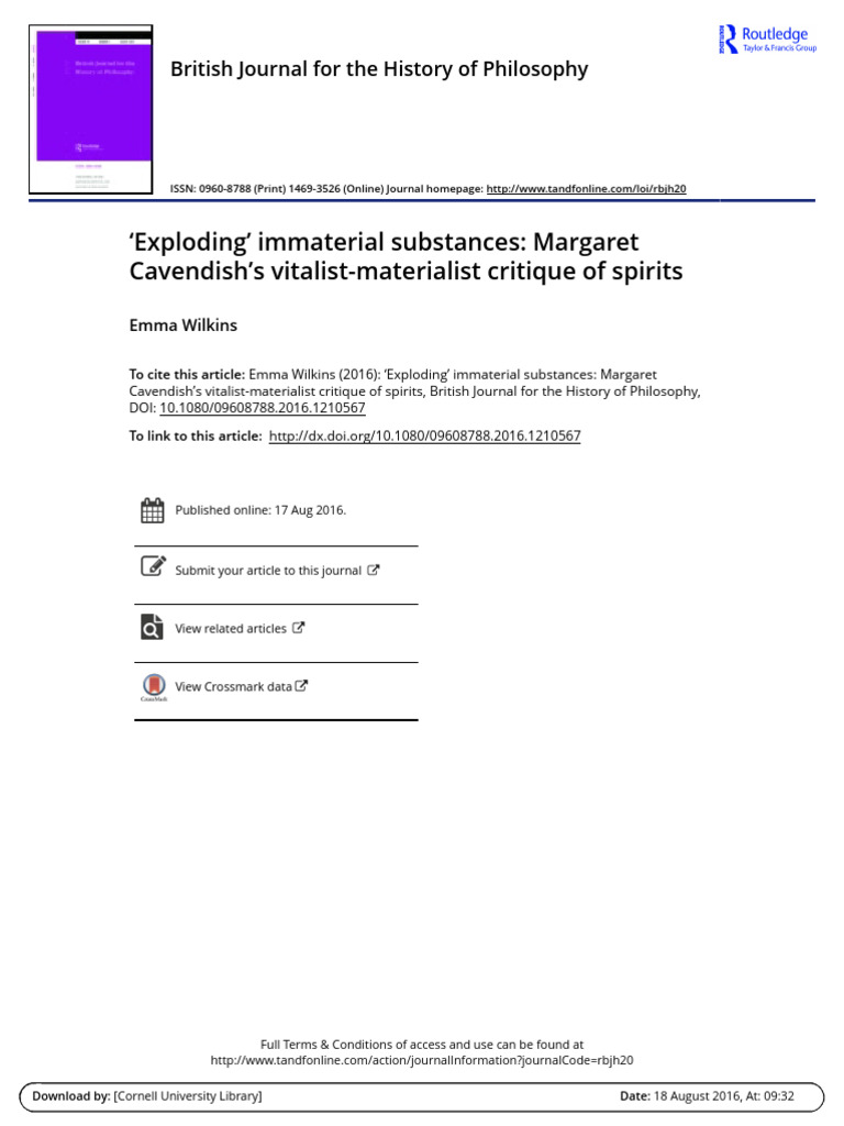 Exploding Immaterial Substances Margaret Cavendish's Vitalist ...
