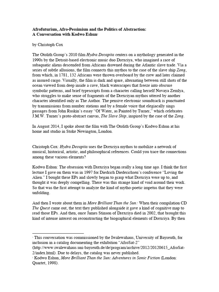 Afrofuturism Afro Pessimism And The Poli Pdf John Ruskin