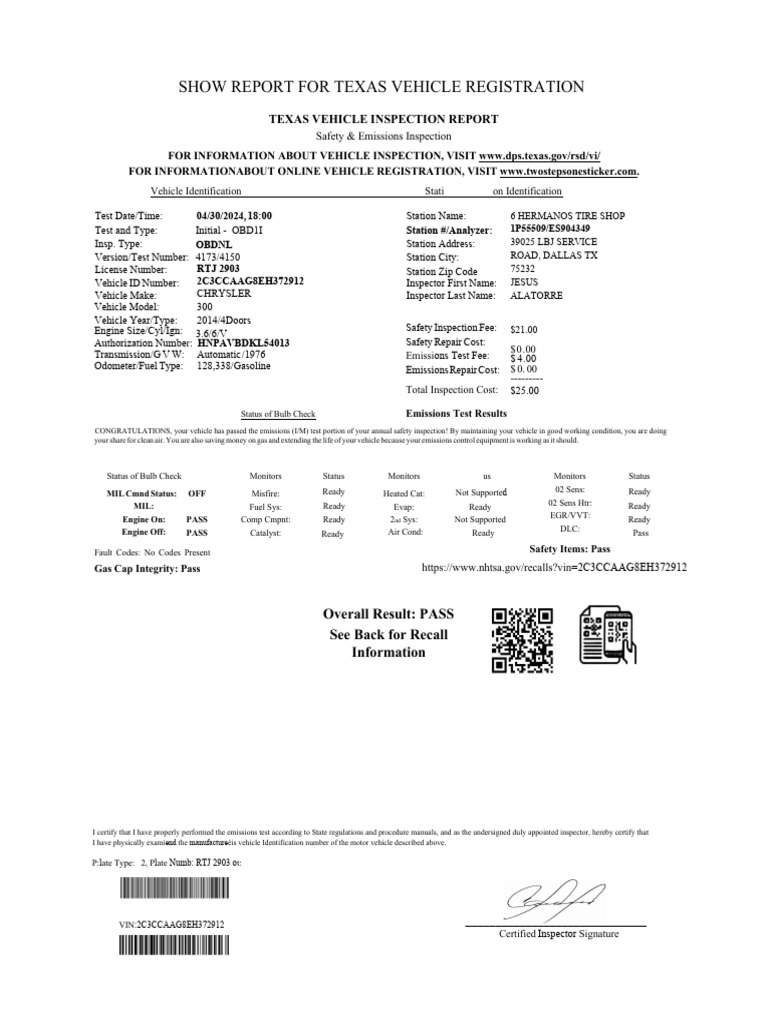 Vehicle Inspection Report | PDF