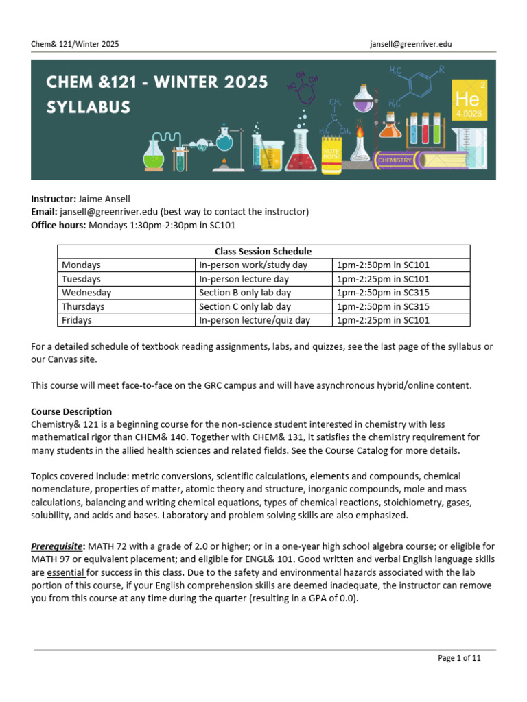 Chem& 121 Course Overview Winter 2025 | PDF | Reason | Critical Thinking