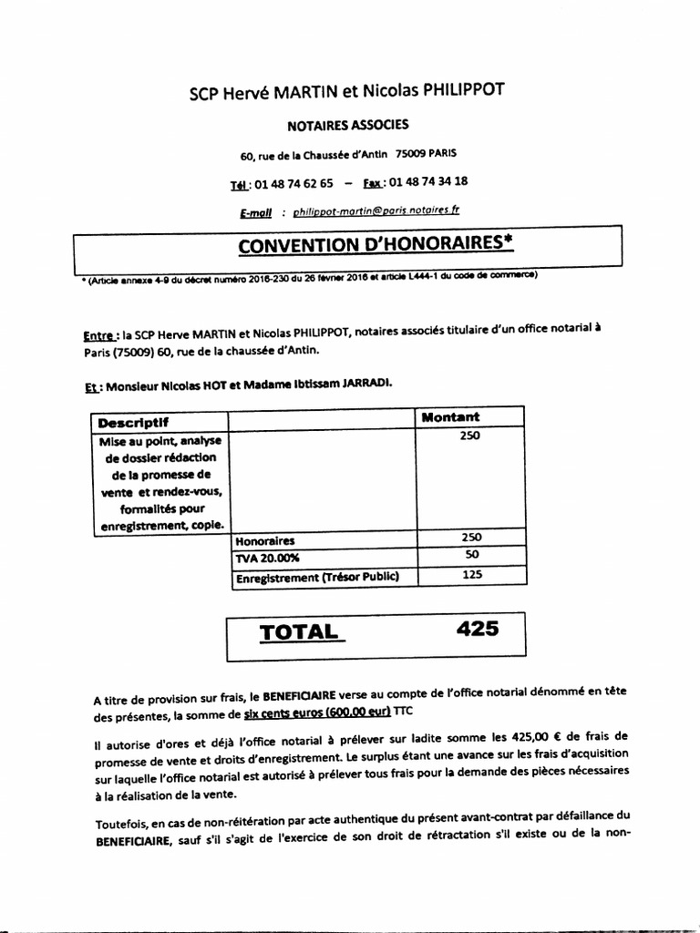 Convention D'honoraires Signée | PDF