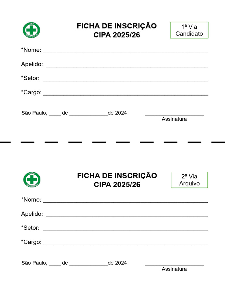 Ficha de Inscrição CIPA 2025/26 | PDF