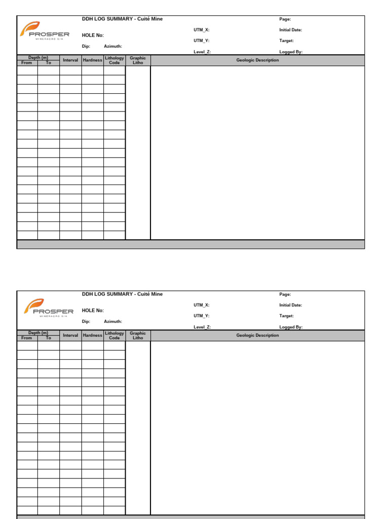 Cuité Mine DDH Log Summary & Progress | PDF | Geology