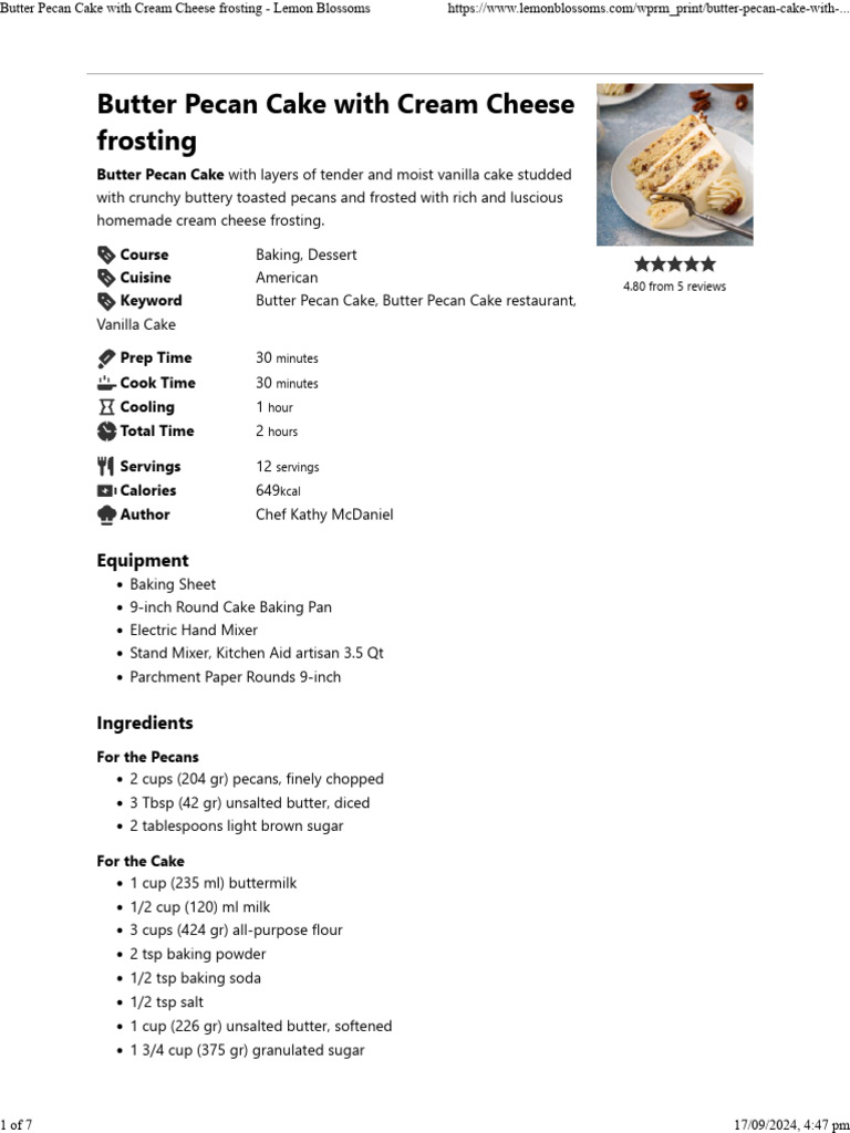 Butter Pecan Cake With Cream Cheese Frosting - Lemon Blossoms | PDF ...