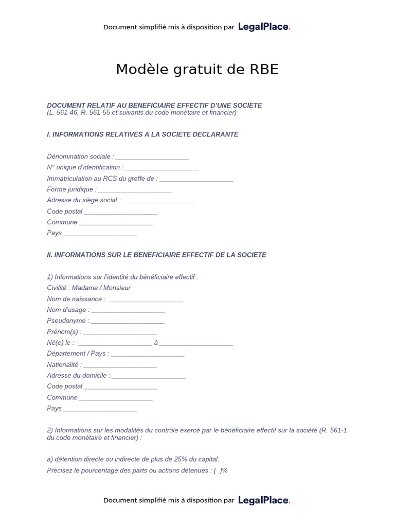 Modèle de document RBE pour sociétés | PDF | Sociétés