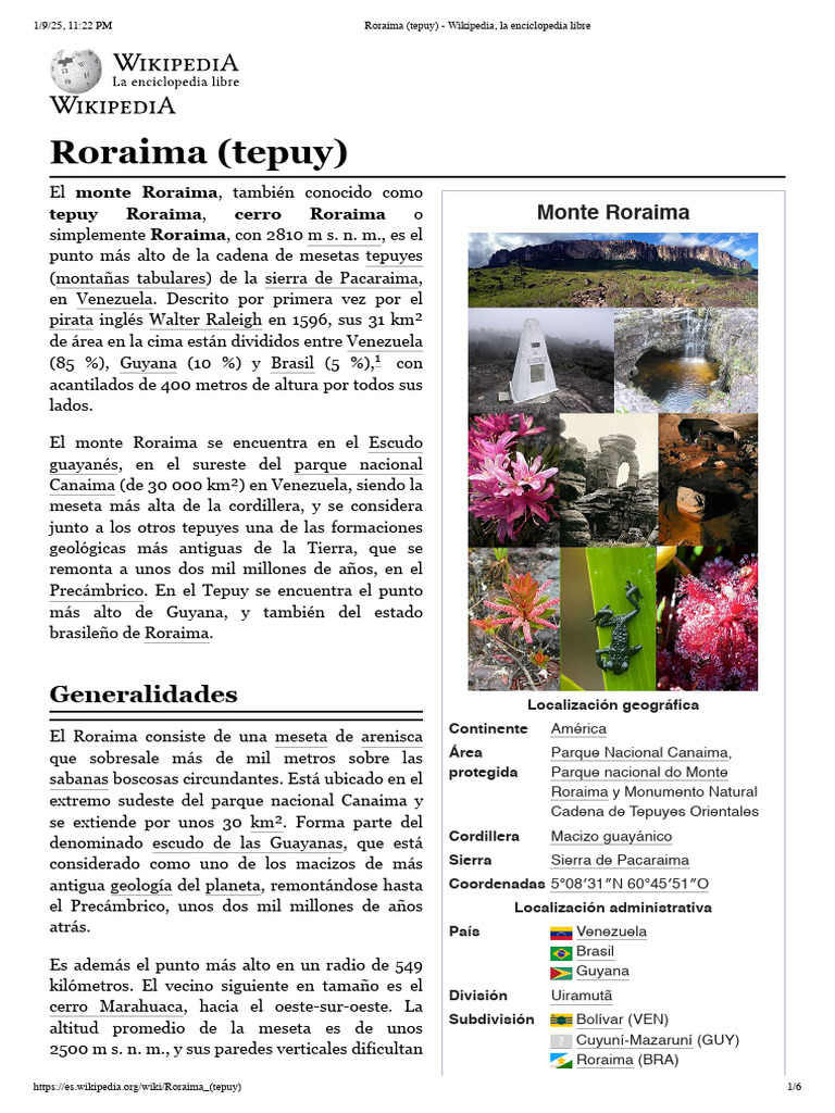 Monte Roraima: Aventura y Geología | PDF